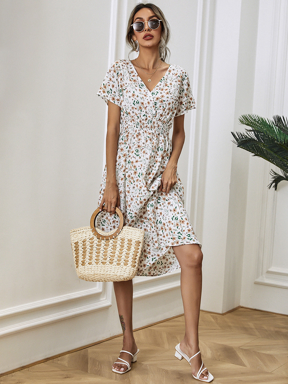 Robe à Fleurs avec Manches Bouffantes pour Femme | Idéale pour les Occasions Estivales