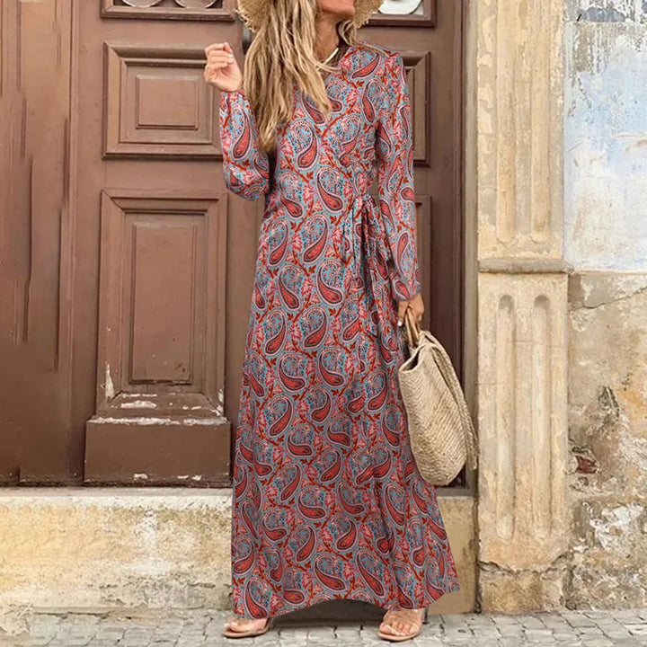 Robe Longue Rouge à Imprimé Bohème pour Femme | Idéale pour les Festivals d'Été