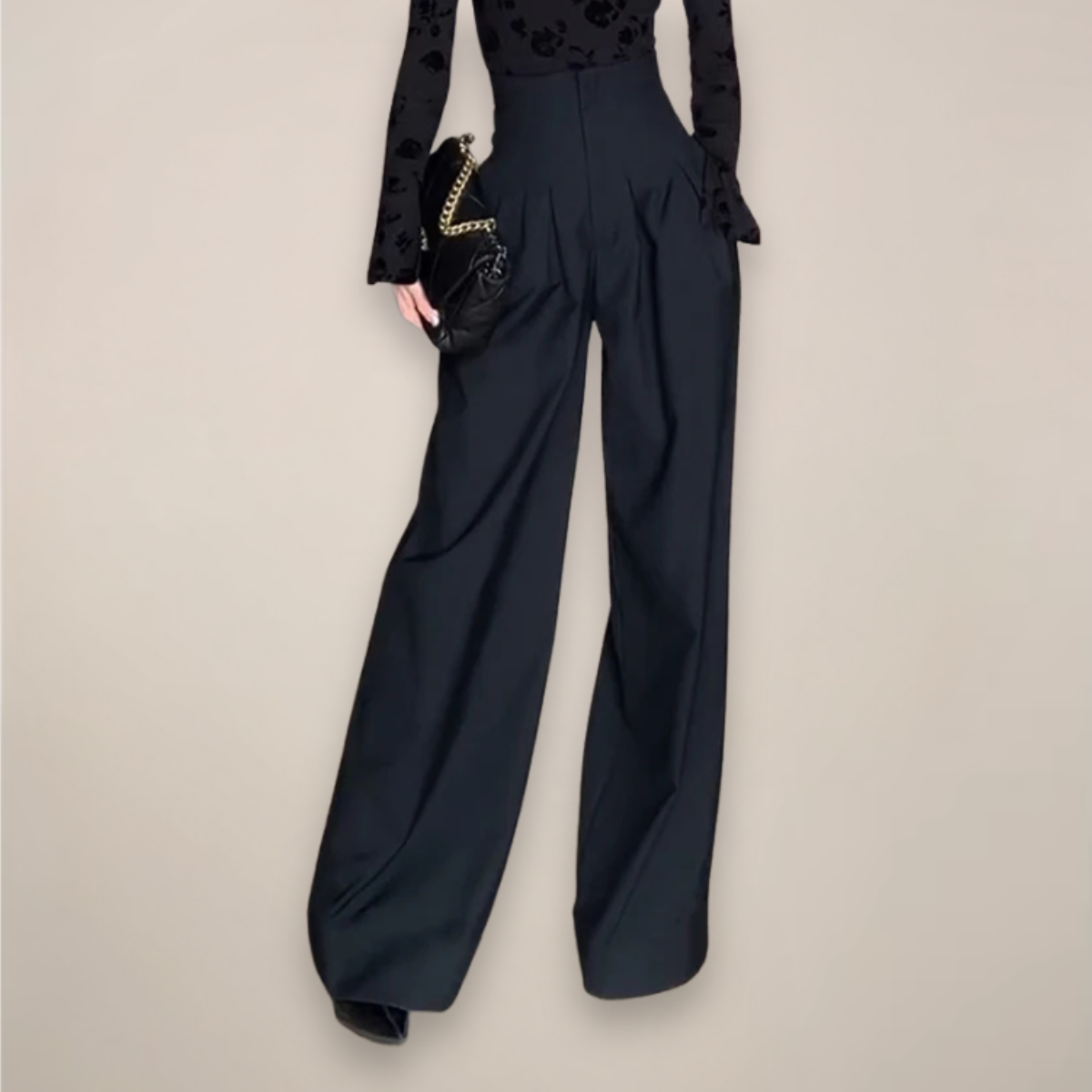 Pantalon taille haute à jambe large pour femmes | Idéal pour le bureau