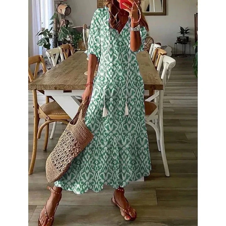 Robe Longue Bleu et Blanche à Coupe Fluide pour Femme | Idéale pour l’Été