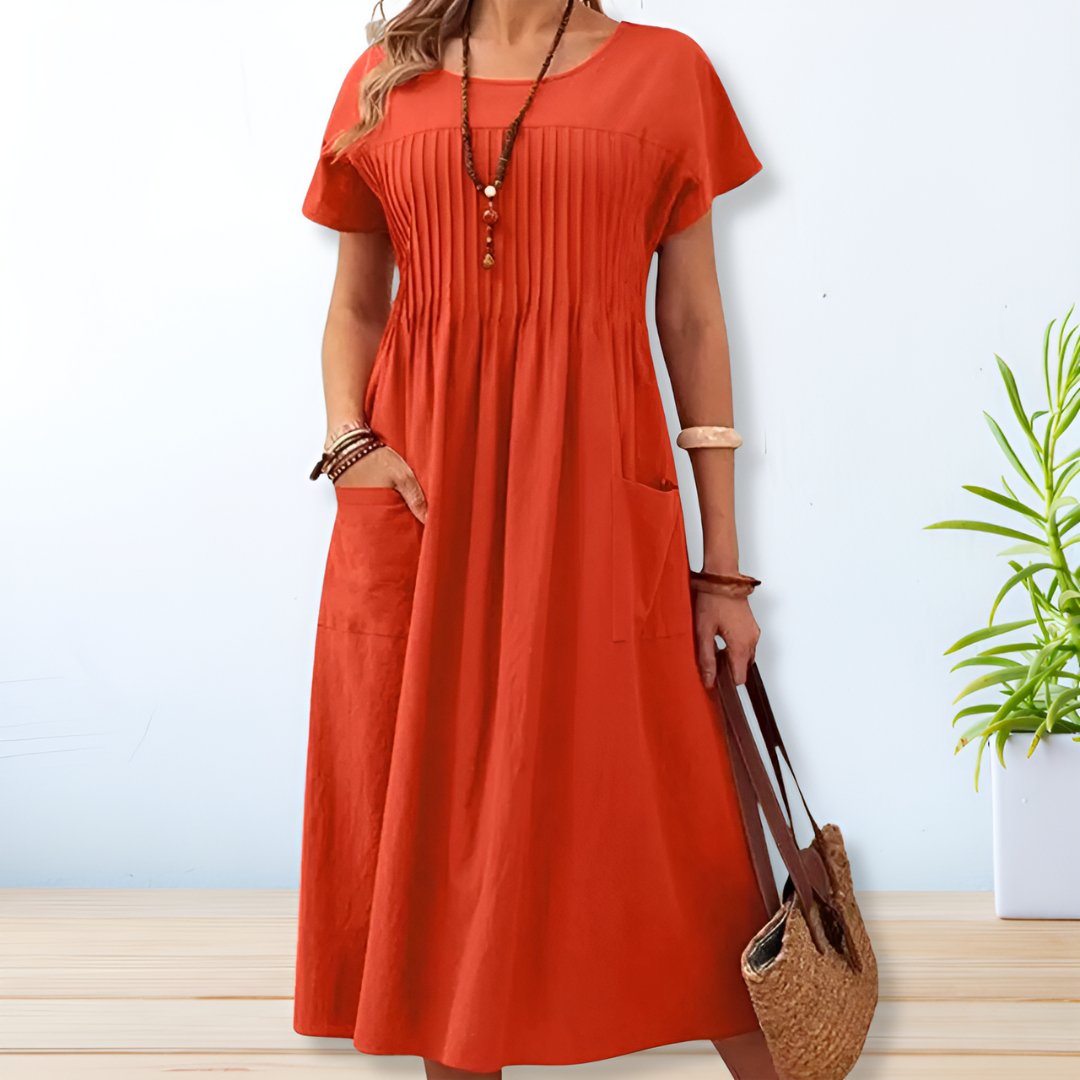Robe Midi Ample Plissée avec Manches pour Femme | Idéale pour la Saison Estivale et les Occasions Décontractées