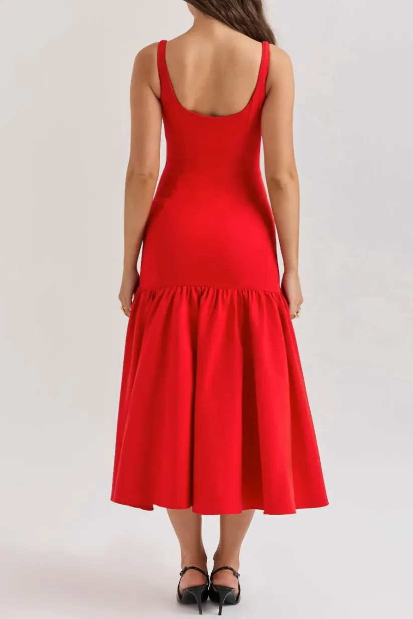 Robe Midi Sans Manches avec Volants pour Femme | Idéale pour les Occasions Spéciales ou le Quotidien