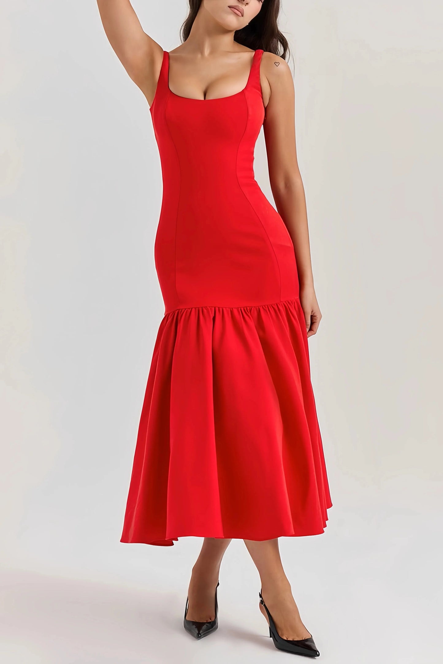Robe Midi Sans Manches avec Volants pour Femme | Idéale pour les Occasions Spéciales ou le Quotidien