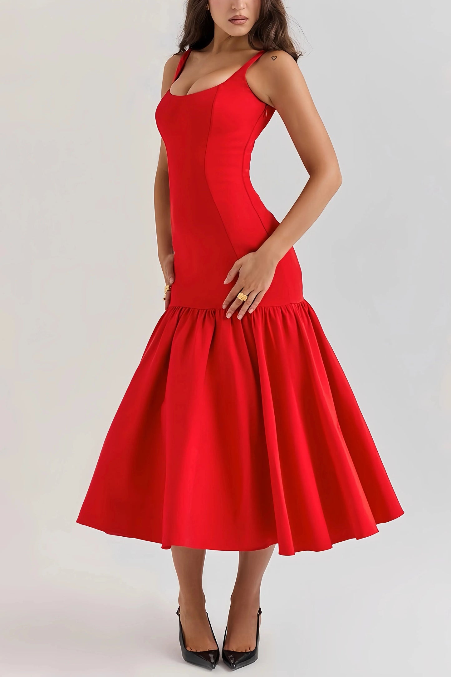 Robe Midi Sans Manches avec Volants pour Femme | Idéale pour les Occasions Spéciales ou le Quotidien