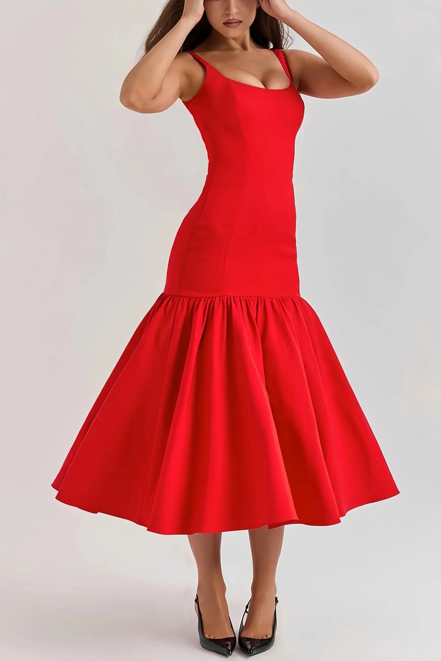 Robe Midi Sans Manches avec Volants pour Femme | Idéale pour les Occasions Spéciales ou le Quotidien