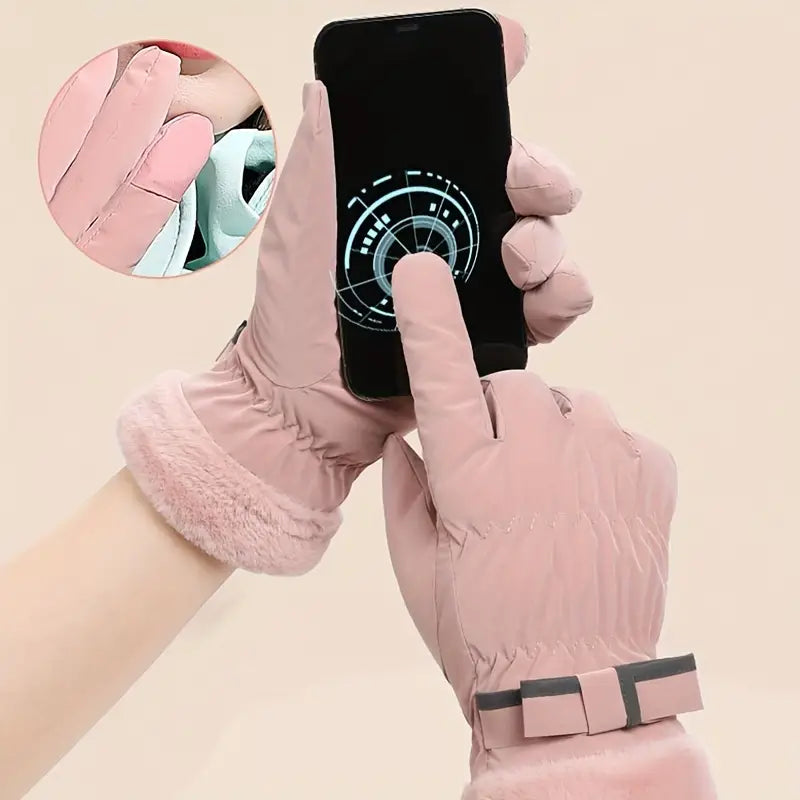 Gants d’Hiver avec Nœud et Fonction Écran Tactile pour Femme | Idéals pour les Activités Extérieures