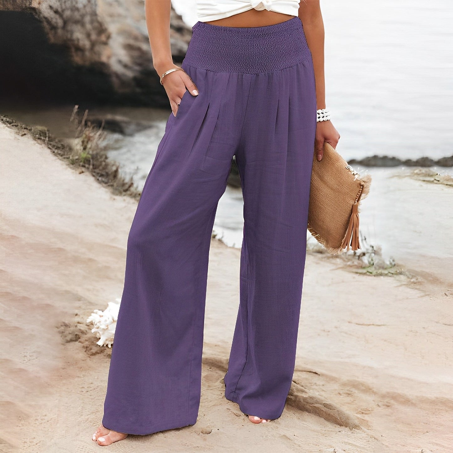 Pantalon Large avec Taille Smockée pour Femme | Idéal pour les Journées Décontractées