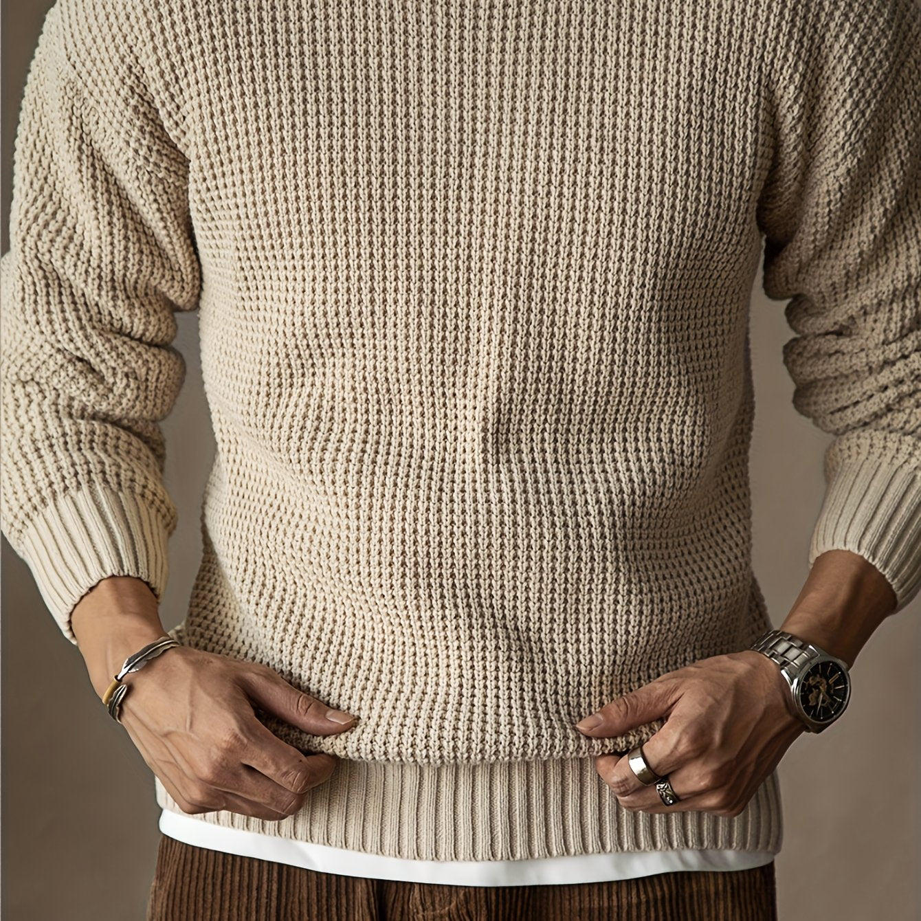 Pull À Texture Gaufrée Avec Col Rond Pour Homme | Idéal Pour Le Quotidien