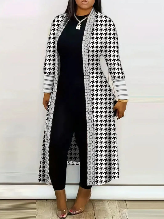 Cardigan À Motif Pied-De-Poule avec Coupe Ample pour Femme | Idéal pour La Mi-Saison