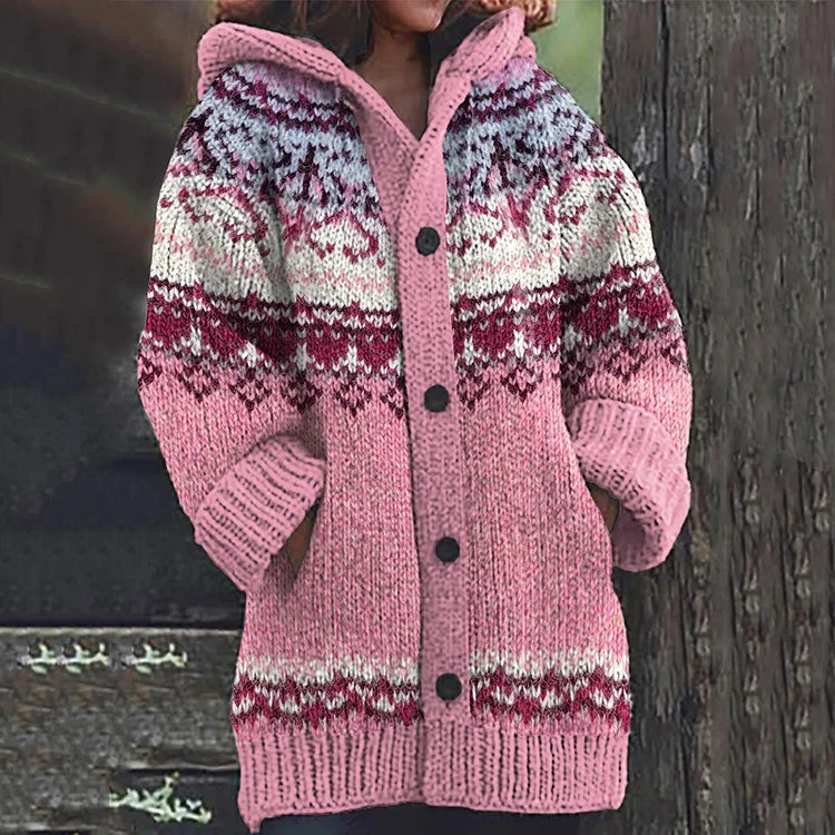 Gilet À Capuche avec Boutons Et Motif Multicolore pour Femme | Idéal pour L’Hiver