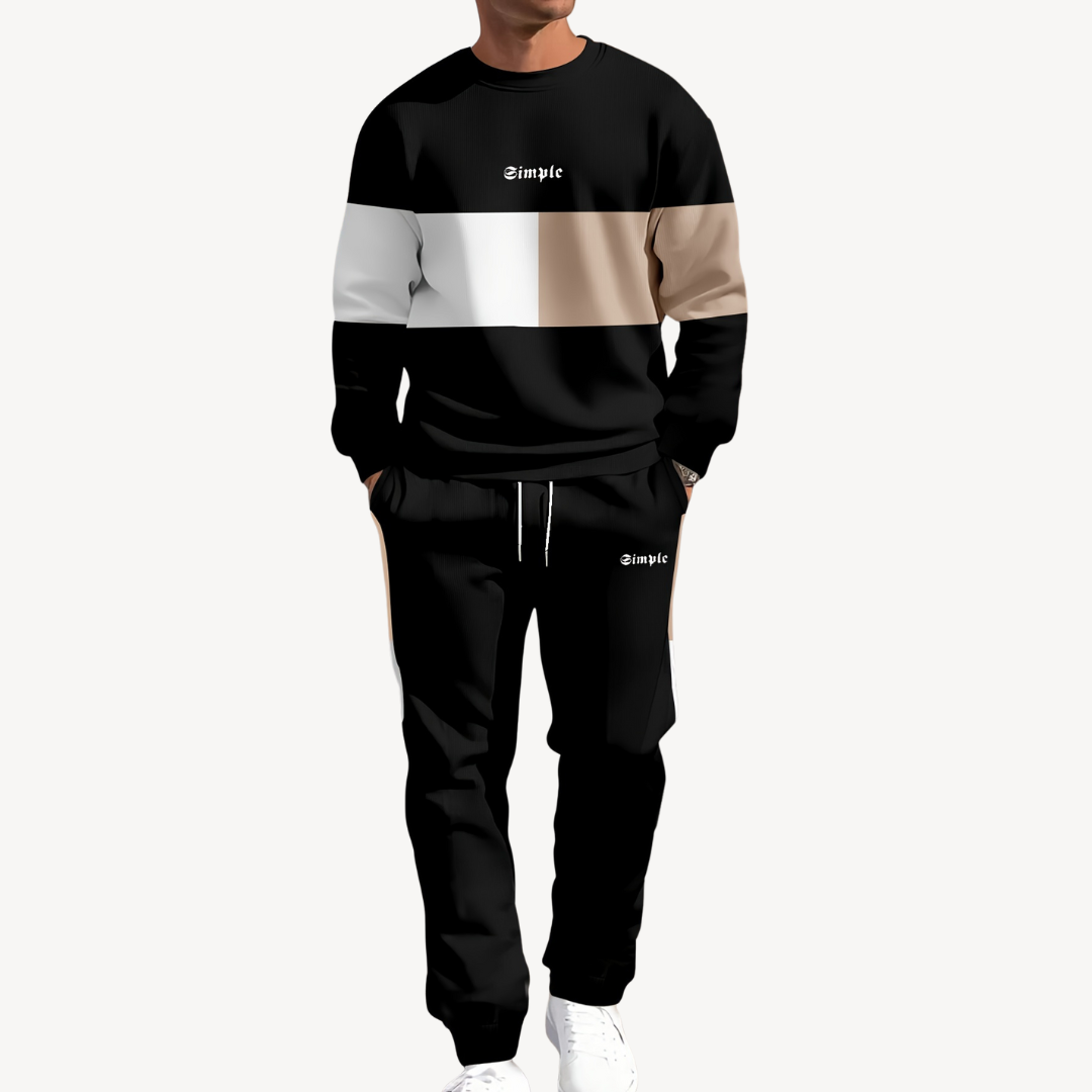 Ensemble Homme avec Veste Puffer Colorblock Et Jogging | Idéal pour Les Loisirs Et Les Activités Extérieures