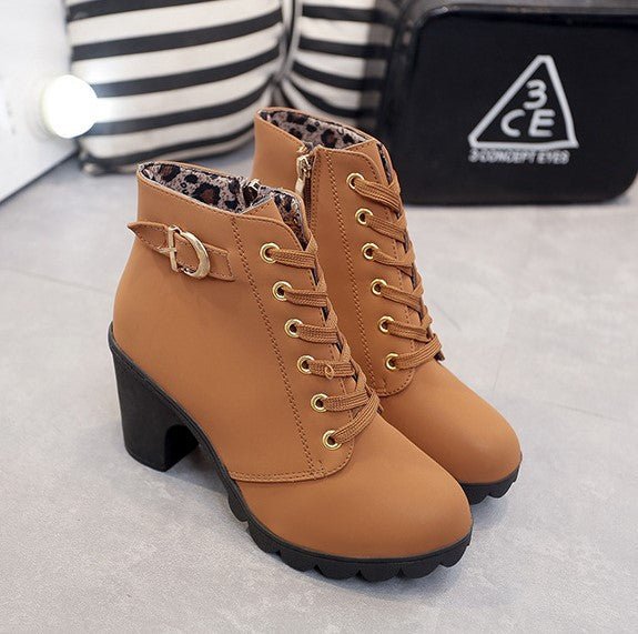 Bottines à Lacets avec Bout Rond et Talon de 8,5 cm pour Femmes | Idéales pour l’Automne et l’Hiver