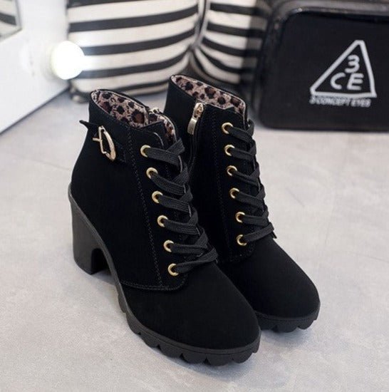 Bottines à Lacets avec Bout Rond et Talon de 8,5 cm pour Femmes | Idéales pour l’Automne et l’Hiver