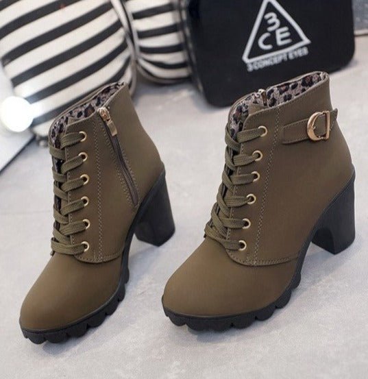 Bottines à Lacets avec Bout Rond et Talon de 8,5 cm pour Femmes | Idéales pour l’Automne et l’Hiver