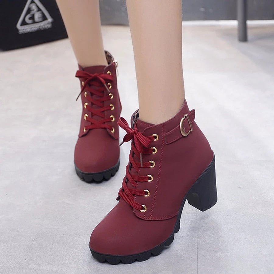 Bottines à Lacets avec Bout Rond et Talon de 8,5 cm pour Femmes | Idéales pour l’Automne et l’Hiver