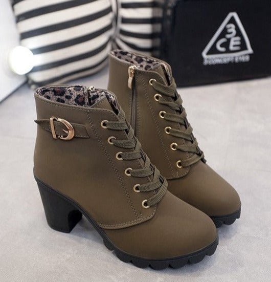 Bottines à Lacets avec Bout Rond et Talon de 8,5 cm pour Femmes | Idéales pour l’Automne et l’Hiver