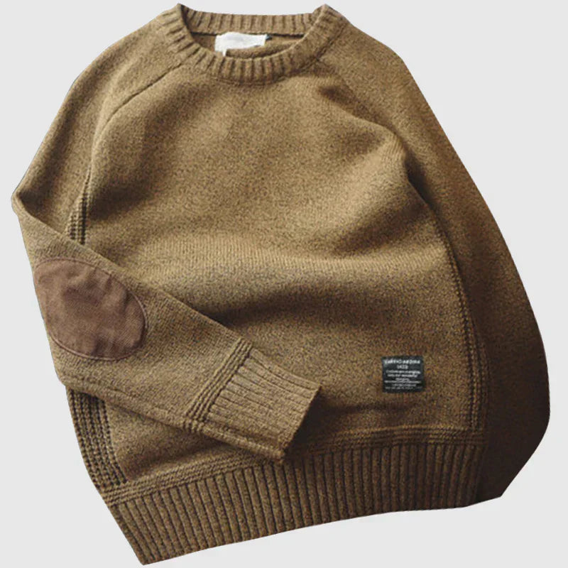 Pull en Maille Épaisse pour Hommes avec Coudières Contrastantes | Idéal pour l’Automne et l’Hiver