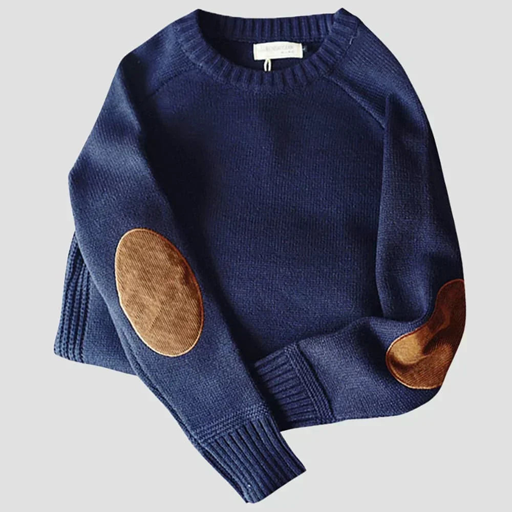 Pull en Maille Épaisse pour Hommes avec Coudières Contrastantes | Idéal pour l’Automne et l’Hiver