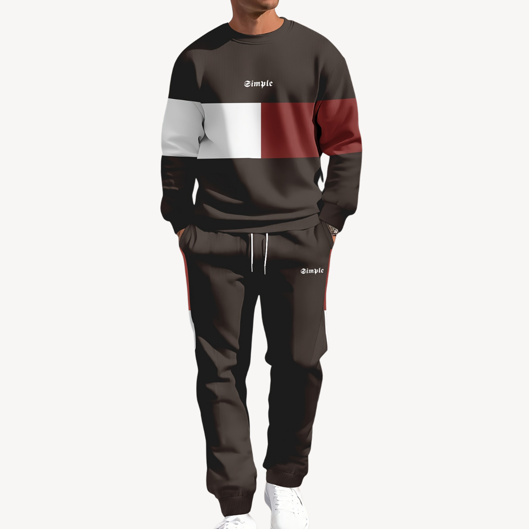 Ensemble Homme avec Veste Puffer Colorblock Et Jogging | Idéal pour Les Loisirs Et Les Activités Extérieures