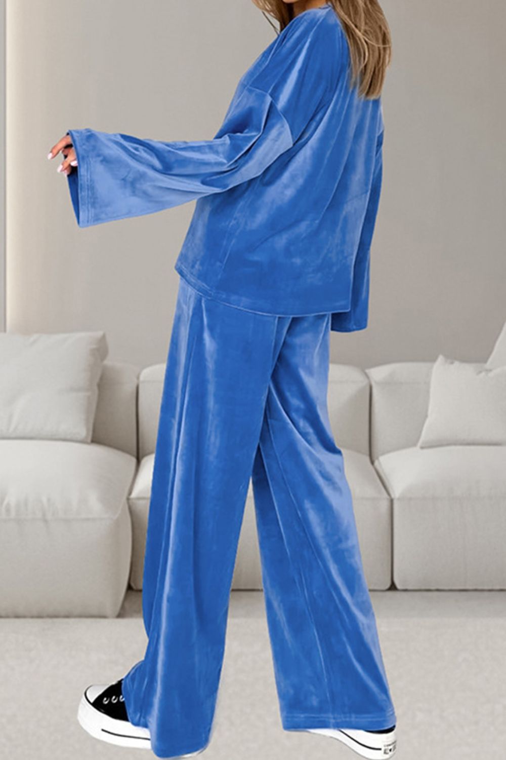 Ensemble Deux Pièces avec Haut à Manches Longues Col Rond et Pantalon à Cordon pour Femme | Idéal pour un Usage Quotidien