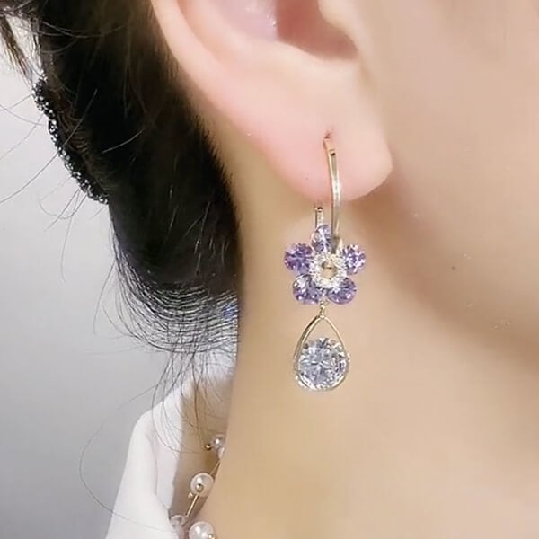 Boucles D’Oreilles avec Pendentif Fleur Cristal pour Femme | Idéal pour Les Occasions Spéciales