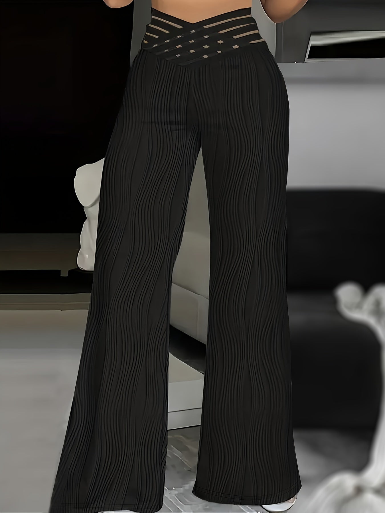 Pantalon Évasé à Taille Haute Croisée pour Femme | Idéal pour la Saison Été