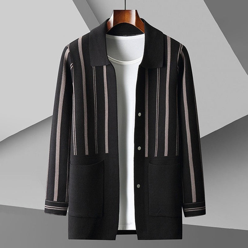Cardigan à col polo rayé pour hommes