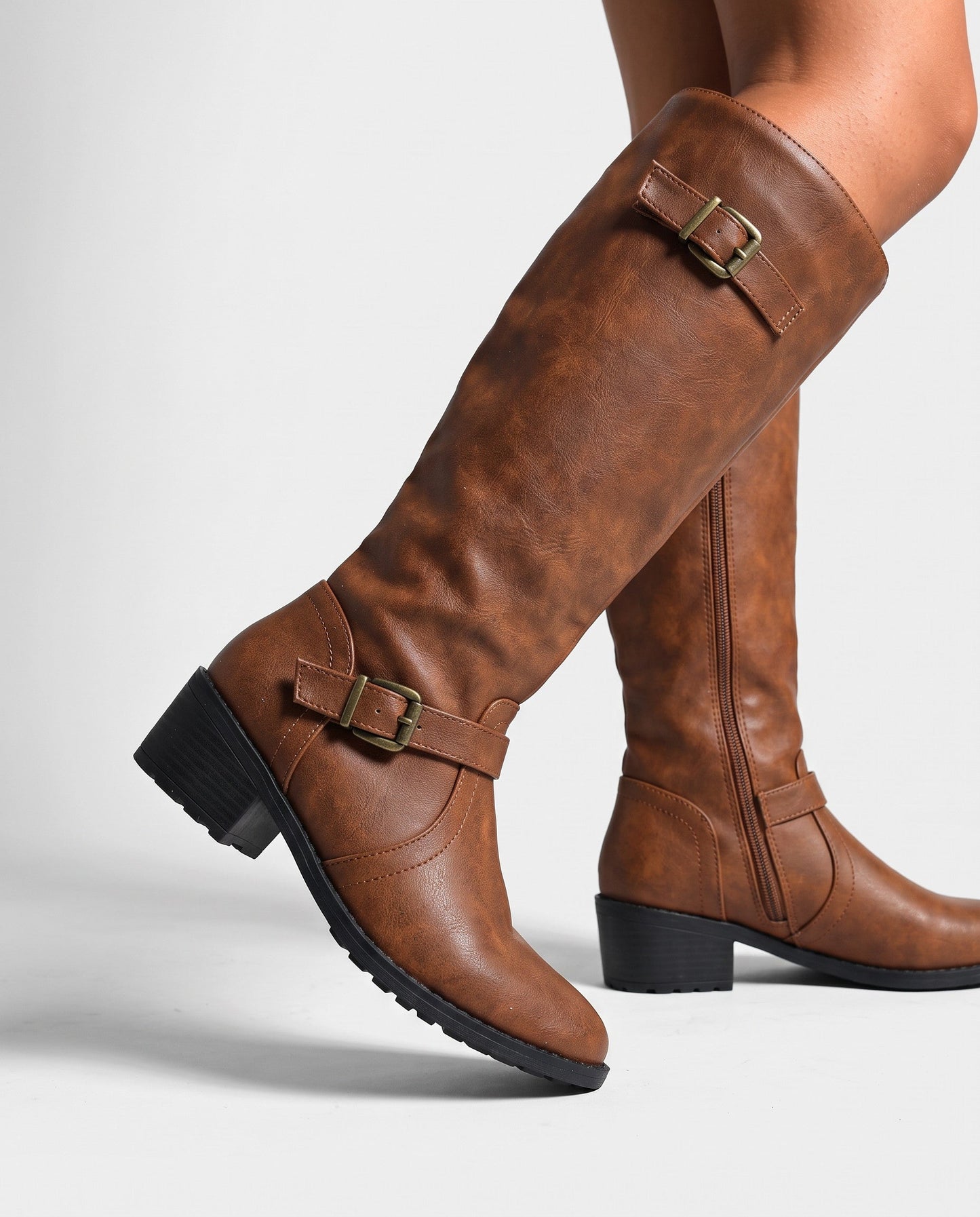 Bottes Hauteur Genou Avec Sangles À Boucle Et Talon Bloc Pour Femme | Idéales Pour L'automne Et L'hiver