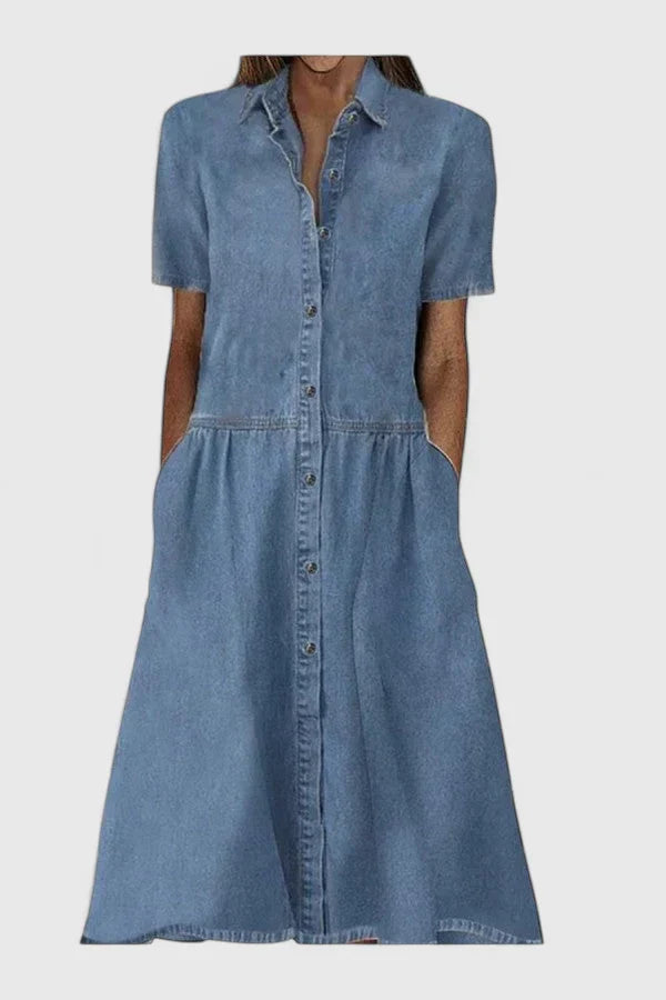 Robe Midi avec Boutonnage Frontal et Manches Courtes pour Femme | Idéale pour le Quotidien et les Sorties d’Été