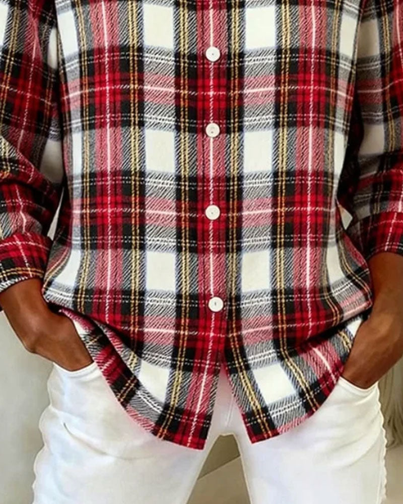 Chemise à carreaux boutonnée pour femmes