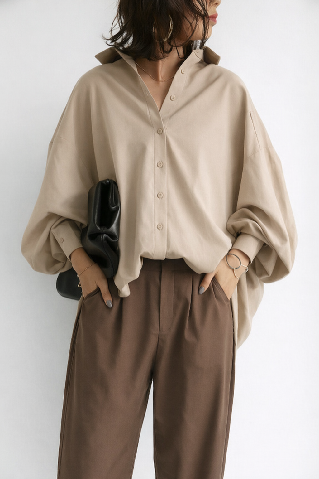 Chemise boutonnée à manches bouffantes pour femmes