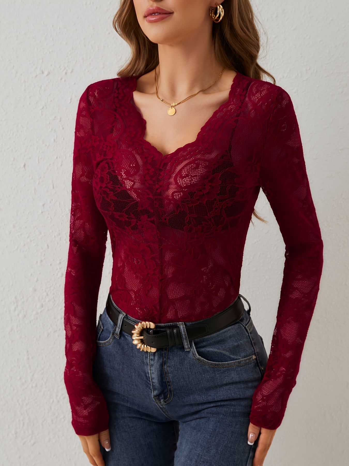 Haut en Dentelle avec Superposition Transparente pour Femme | Idéal pour le Quotidien et les Occasions