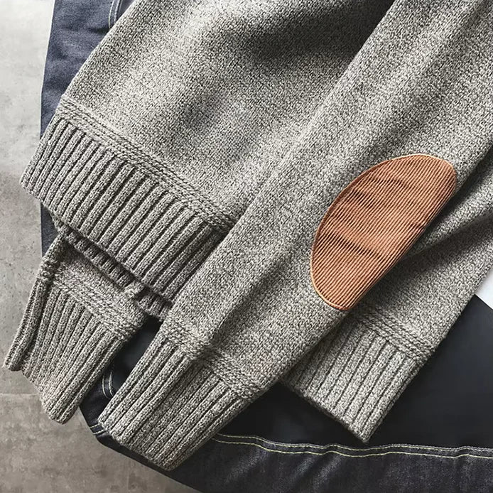 Pull en Maille Épaisse pour Hommes avec Coudières Contrastantes | Idéal pour l’Automne et l’Hiver