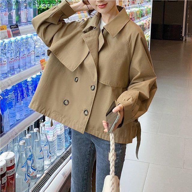 Trench-Coat Court Avec Col Revers Et Fermeture Boutonnée Pour Femmes | Idéal Pour La Mi-Saison