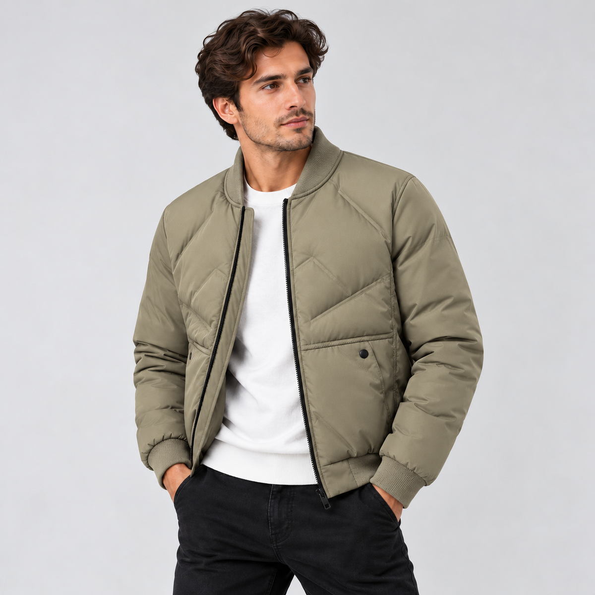 Doudoune matelassée à col montant pour homme