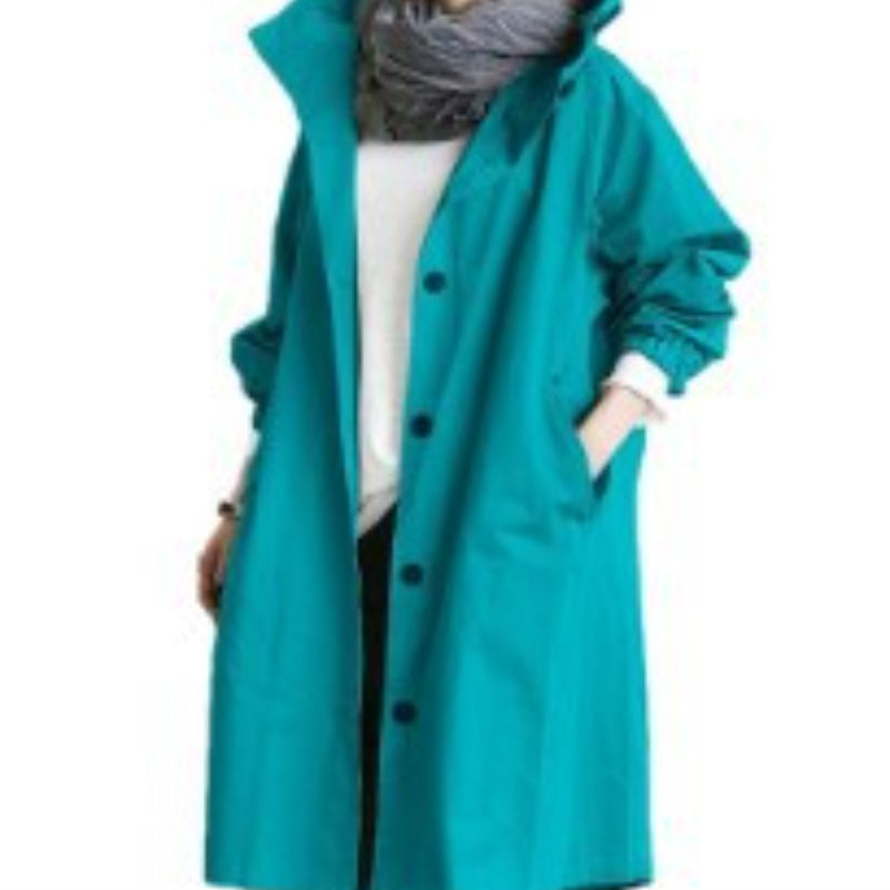 Trench Long avec Capuche Ajustable pour Femme | Idéal pour les Journées de Pluie