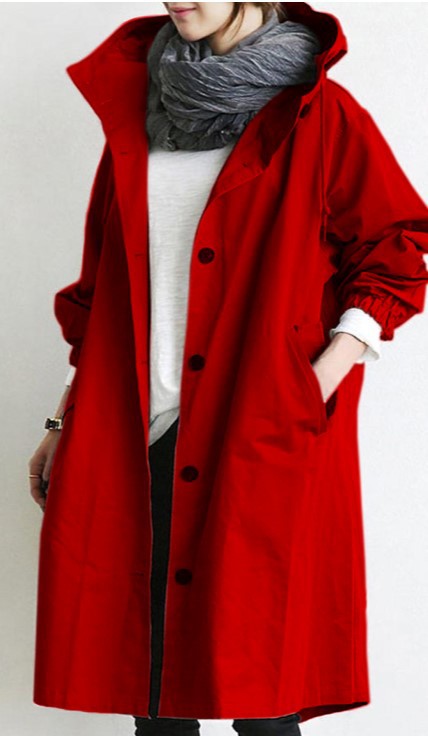 Trench Long avec Capuche Ajustable pour Femme | Idéal pour les Journées de Pluie