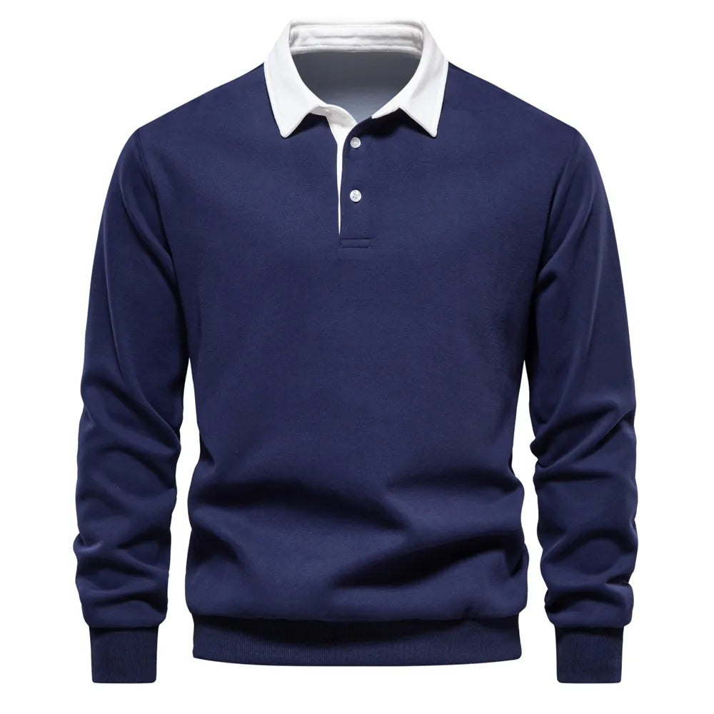 Polo Rugby À Manches Longues avec Col Contrasté pour Homme | Idéal pour La Mi-Saison