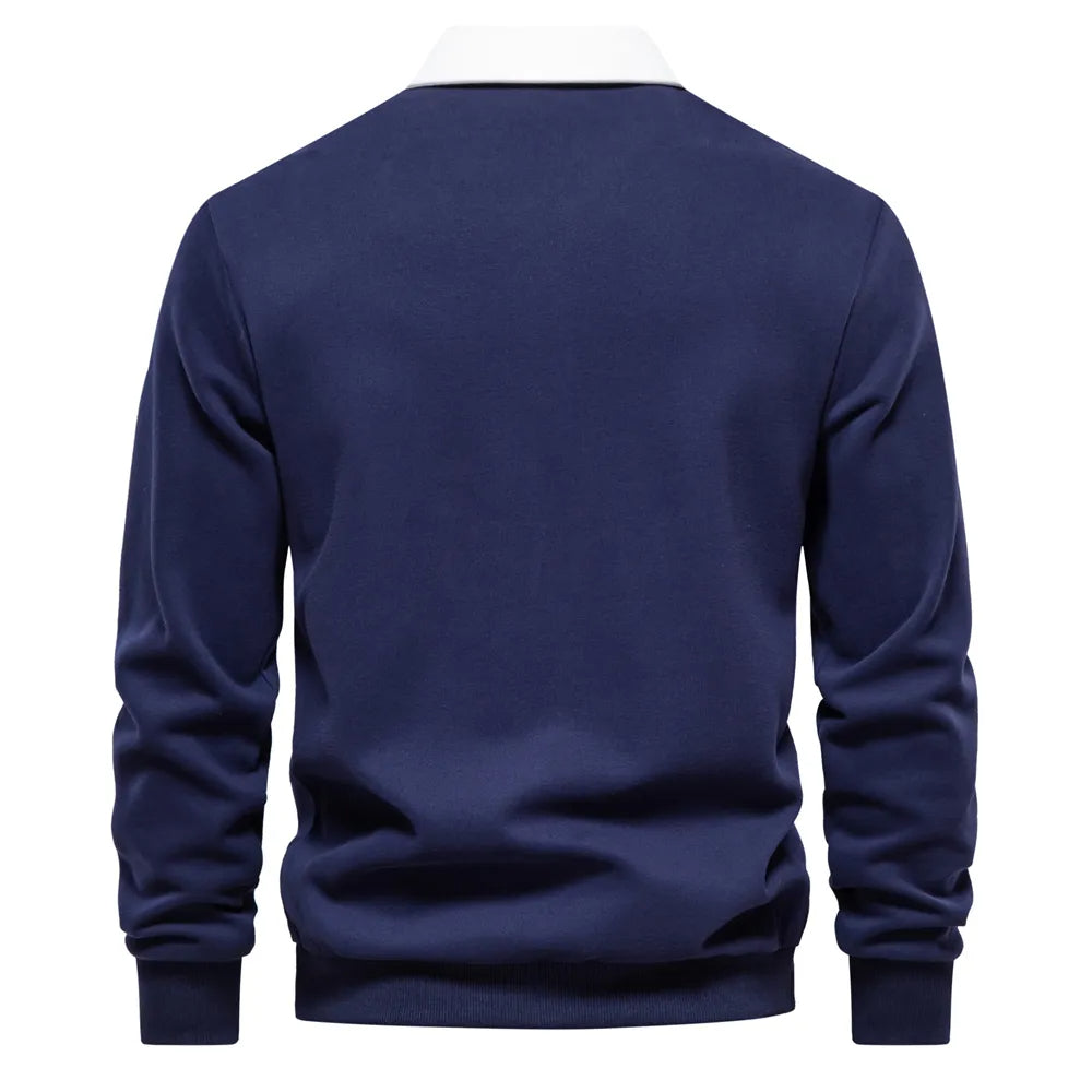 Polo Rugby À Manches Longues avec Col Contrasté pour Homme | Idéal pour La Mi-Saison