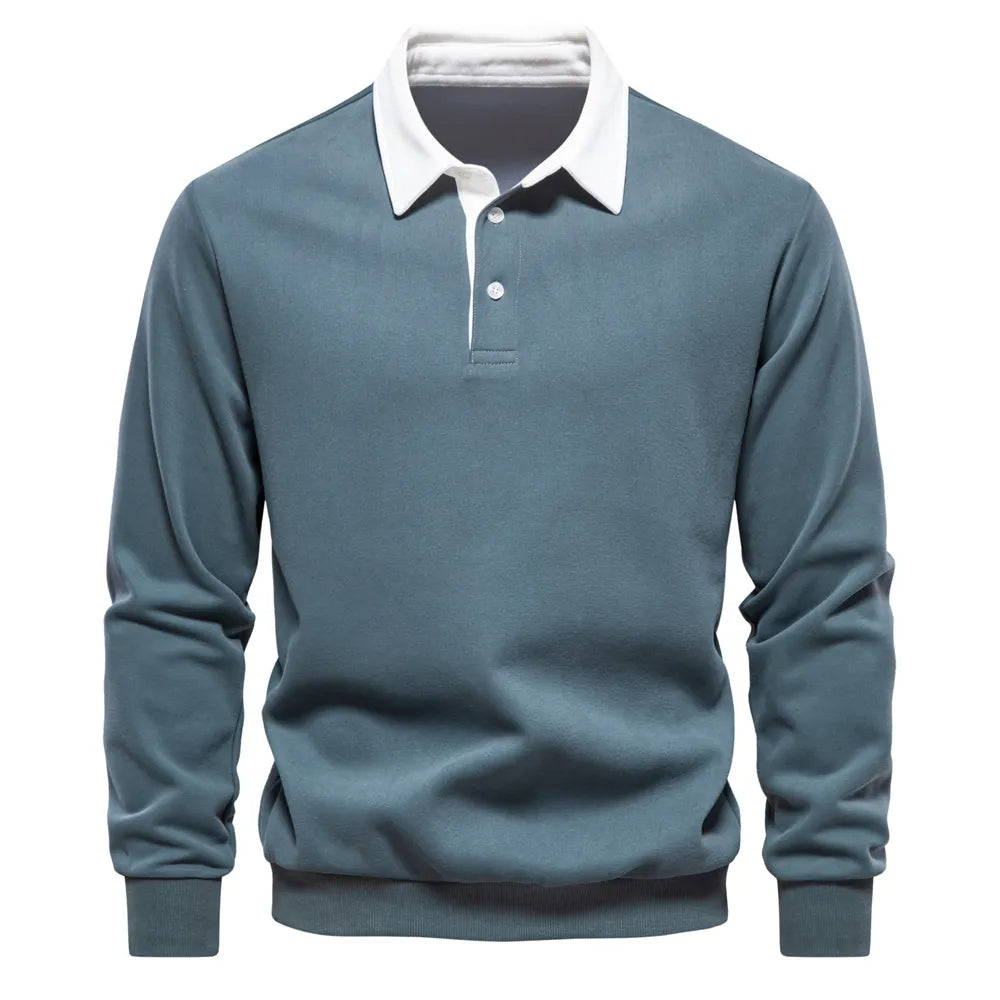 Polo Rugby À Manches Longues avec Col Contrasté pour Homme | Idéal pour La Mi-Saison