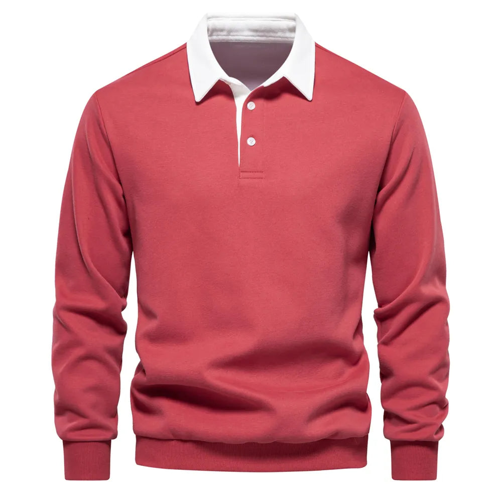 Polo Rugby À Manches Longues avec Col Contrasté pour Homme | Idéal pour La Mi-Saison
