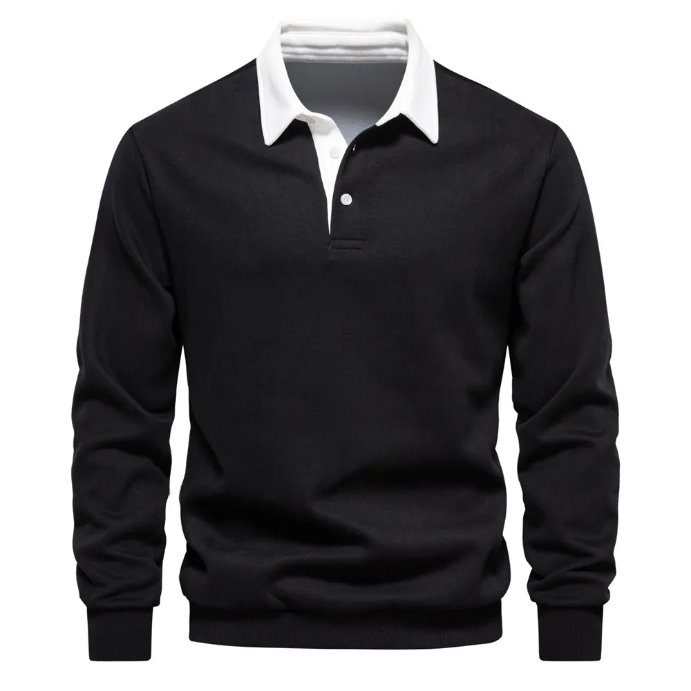 Polo Rugby À Manches Longues avec Col Contrasté pour Homme | Idéal pour La Mi-Saison