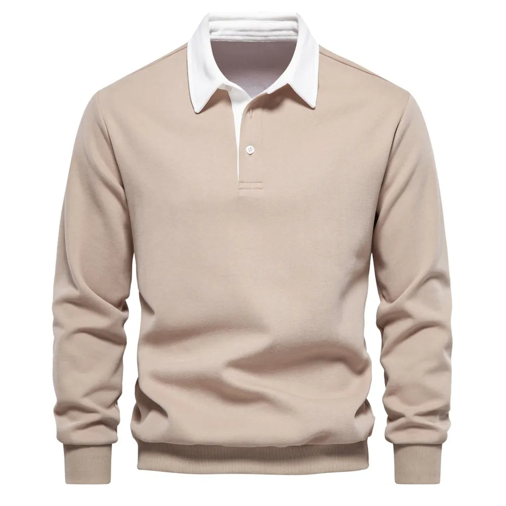 Polo Rugby À Manches Longues avec Col Contrasté pour Homme | Idéal pour La Mi-Saison