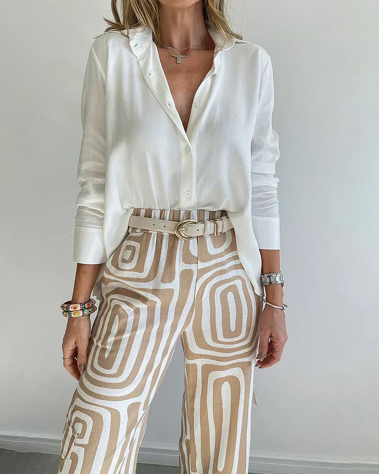 Pantalon Imprimé à Taille Haute avec Ceinture Intégrée pour Femme | Idéal pour Tenues de Bureau