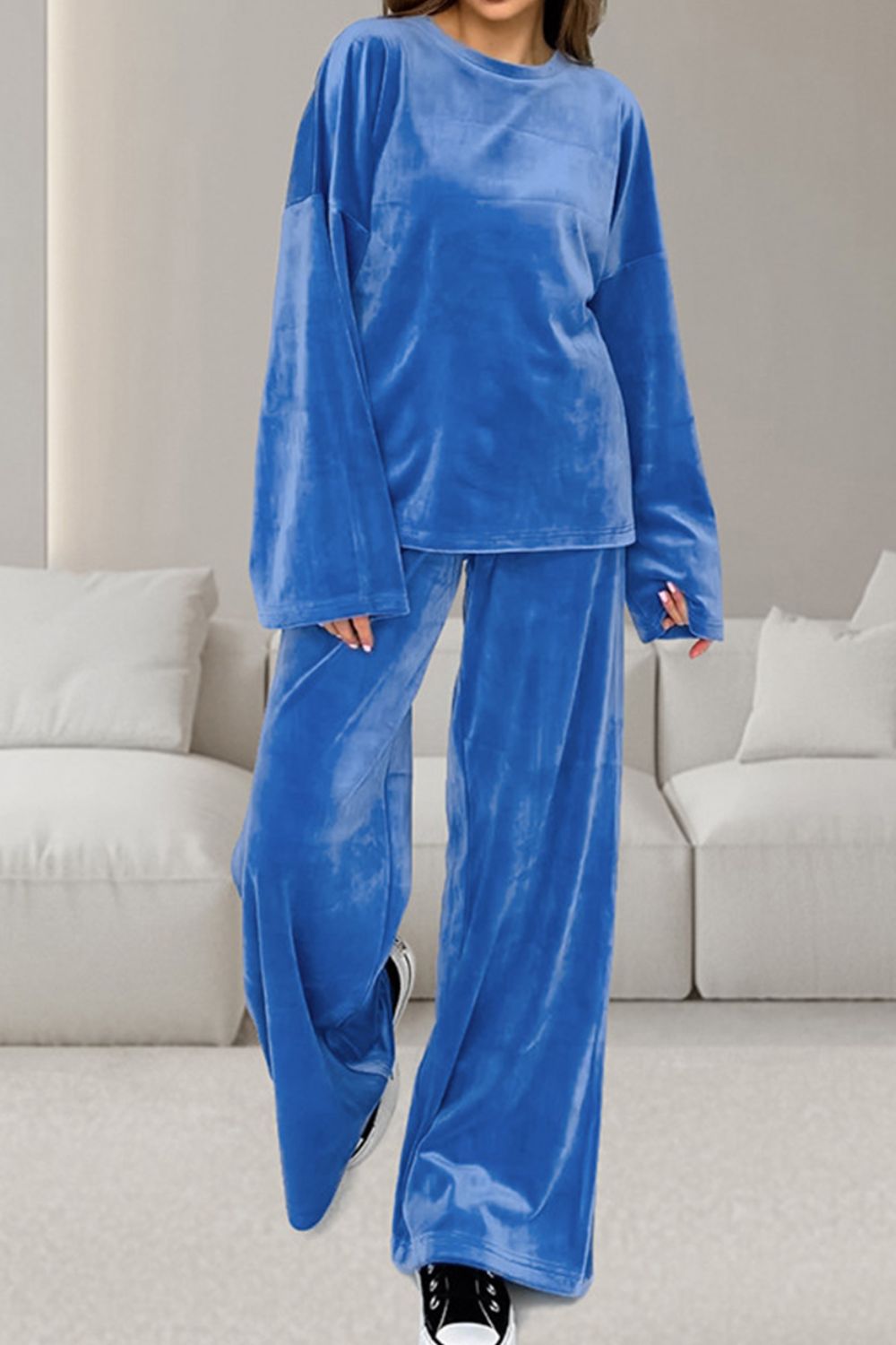 Ensemble Deux Pièces avec Haut à Manches Longues Col Rond et Pantalon à Cordon pour Femme | Idéal pour un Usage Quotidien