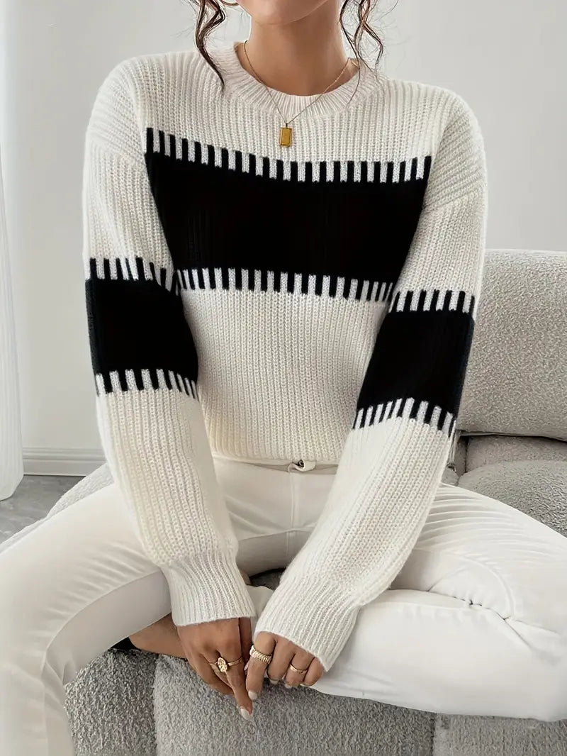 Pull À Rayures Avec Col Rond Pour Femme | Idéal Pour Tenues Décontractées Et Soirées