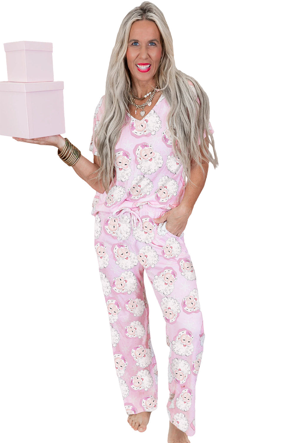 Ensemble loungewear imprimé Père Noël pour femmes