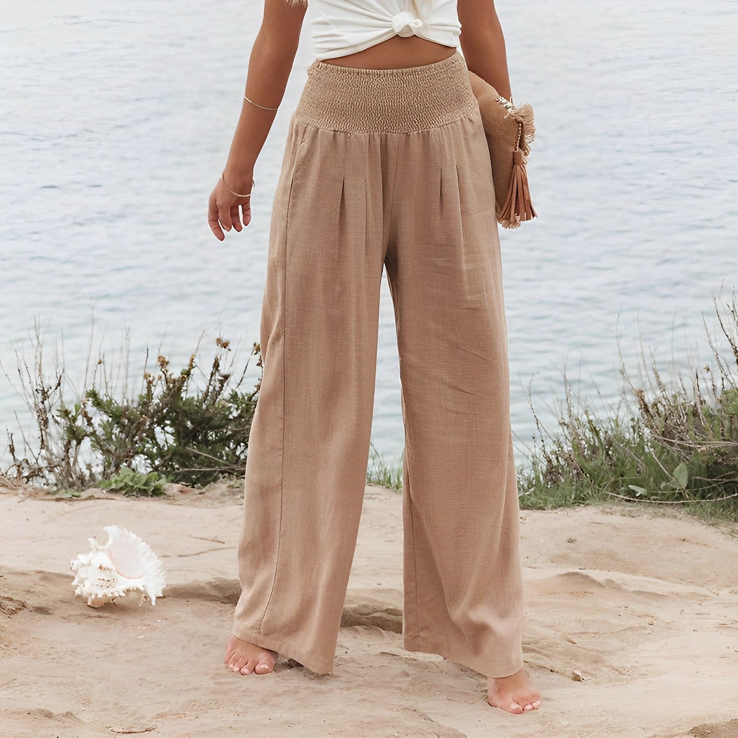 Pantalon Large avec Taille Smockée pour Femme | Idéal pour les Journées Décontractées