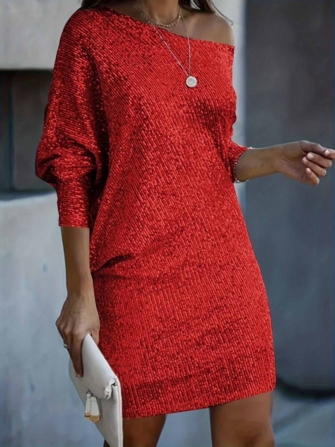Robe De Soirée À Sequins Contrastés avec Col En V Et Manches Longues pour Femme | Idéale pour Les Événements Formels