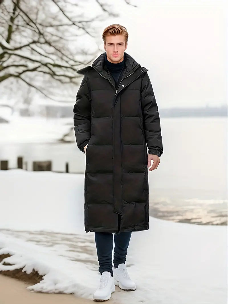 Manteau Long avec Capuche et Fermeture Zippée pour Hommes | Idéal pour l’Hiver